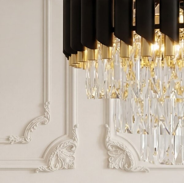 LAMPA WISZĄCA ŻYRANDOL KRYSZTAŁOWY CZARNO-ZŁOTY MAZINI D40