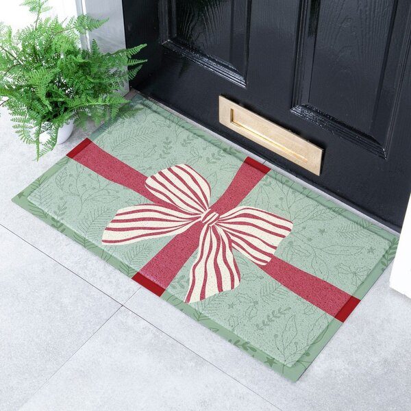 Wycieraczka ze świątecznym motywem z plastiku z recyklingu 40x70 cm Red & White Stripe Bow – Artsy Doormats