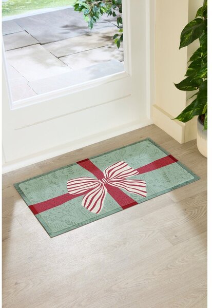 Wycieraczka ze świątecznym motywem z plastiku z recyklingu 40x70 cm Red & White Stripe Bow – Artsy Doormats