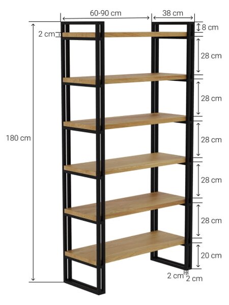 Regał dębowy Loft II - regał loftowy do salonu czy biura wykonany z litego drewna i stali