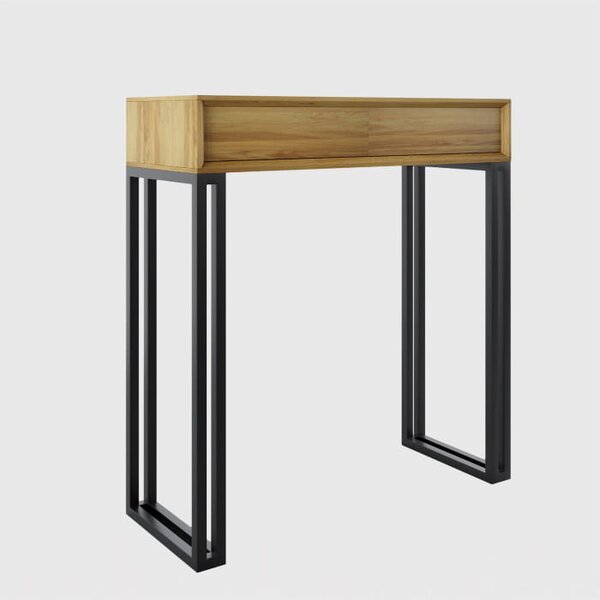 Konsola dębowa z szufladami Elegant Steel II na stalowych nogach