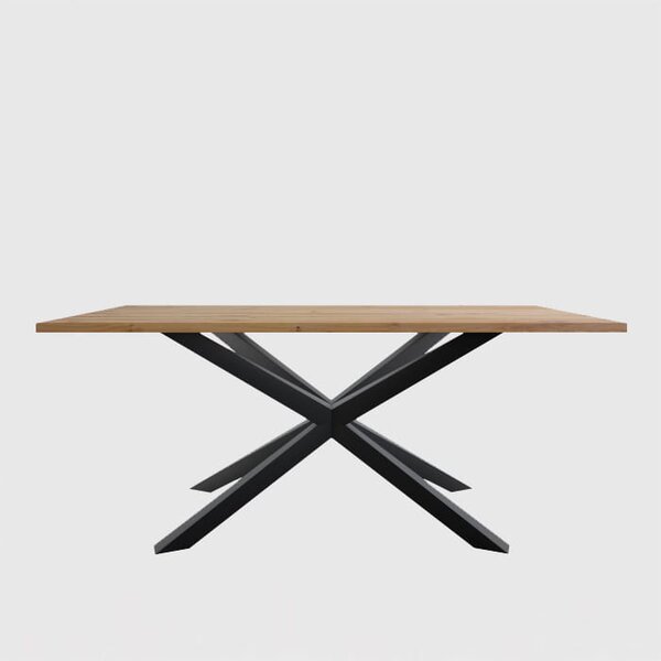 Stół dębowy z litego drewna Loft V - stół dębowy na stalowych nogach typu pająk, opcjonalnie z dostawką