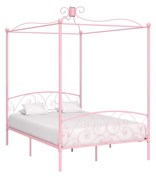 Rama łóżka z baldachimem, różowa, metalowa, 120 x 200 cm