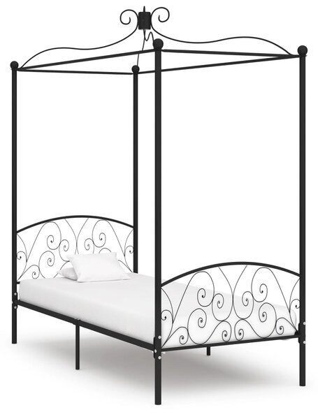 Rama łóżka z baldachimem, czarna, metalowa, 90 x 200 cm