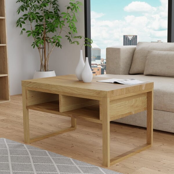Stolik kawowy Smart Wood to ława dębowa, która pomieści wszystko