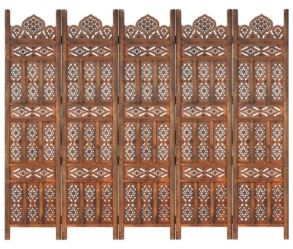 Parawan 5-panelowy, rzeźbiony, brąz, 200x165 cm, drewno mango