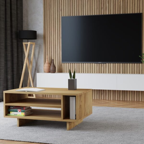 Stolik kawowy drewniany Slim - naturalny kolor litego drewna