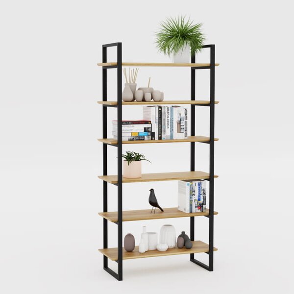 Regał Ladder Elegant dębowe frezowane półki w solidnej stalowej ramie