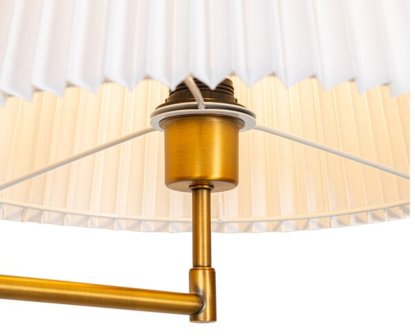 Lampa stojąca brązowa z białym plisowanym kloszem i regulowanym ramieniem - Ladas Deluxe