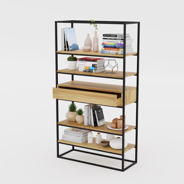 Regał Loftowy Shelf dąb — ponadczasowy design. Loftowy regał do biura na lata