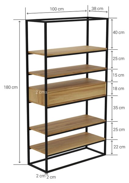 Regał Loftowy Shelf dąb — ponadczasowy design. Loftowy regał do biura na lata