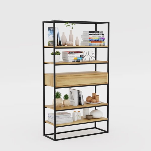 Regał Loftowy Shelf dąb — ponadczasowy design. Loftowy regał do biura na lata