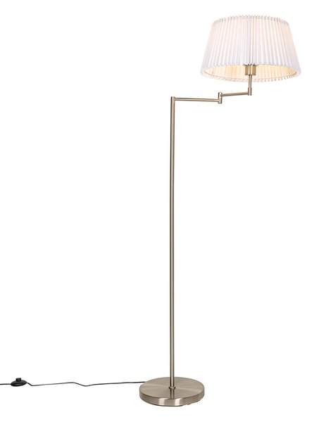 Stalowa lampa podłogowa z białym plisowanym kloszem i regulowanym ramieniem - Ladas Deluxe Oswietlenie wewnetrzne