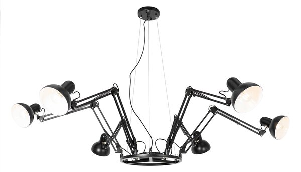 Industrialna lampa wisząca czarna 6-punktowa regulowana - Hobby Spinne Oswietlenie wewnetrzne
