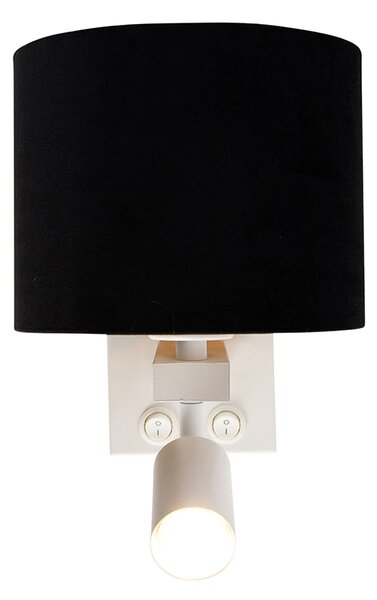 Lampa ścienna biała z lampką do czytania i kloszem 18 cm czarny - Brescia