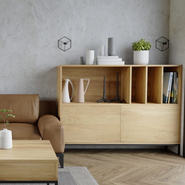 Komoda Drewniana Smooth Loft - dębowa komoda na stalowym stelażu malowanym proszkowo