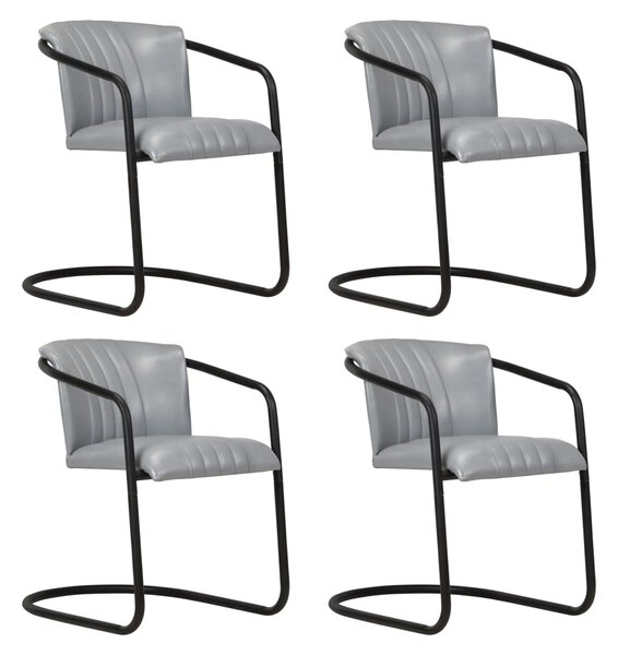 Krzesła stołowe, 4 szt., szare, naturalna skóra