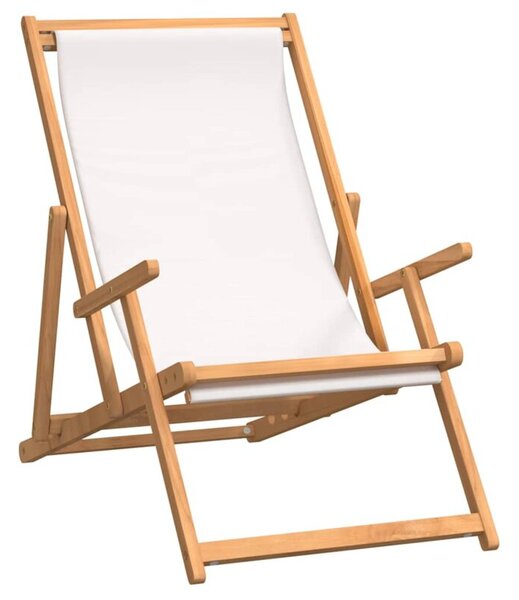 Składany leżak plażowy, lite drewno tekowe, kremowy