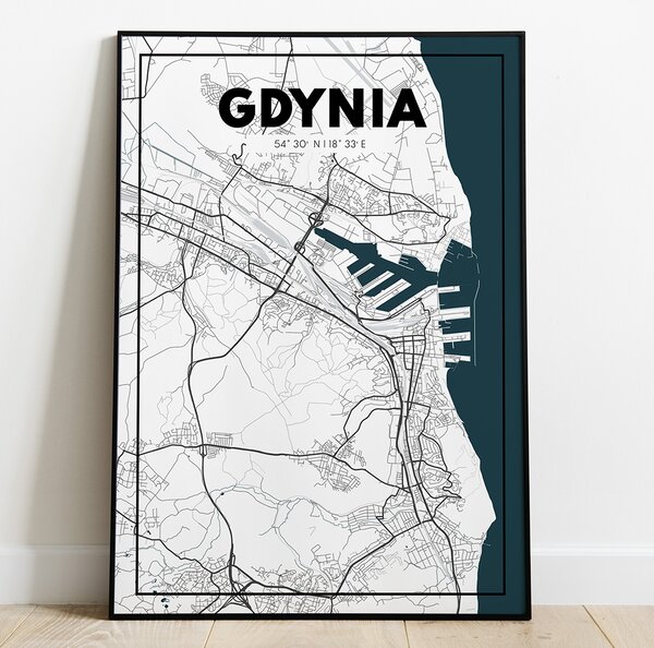 Plakat Mapa Gdynia - Biała