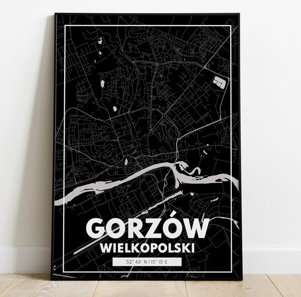 Plakat Mapa Gorzów Wielkopolski - Czarna