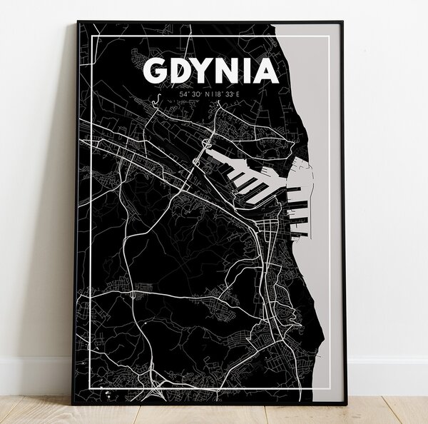 Plakat Mapa Gdynia - Czarna