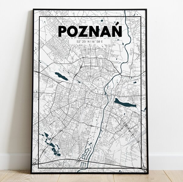 Plakat Mapa Poznań - Biała
