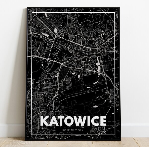 Plakat Mapa Katowice - Czarna