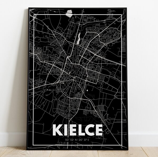Plakat Mapa Kielce - Czarna