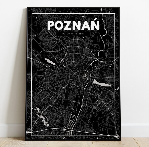 Plakat Mapa Poznań - Czarna