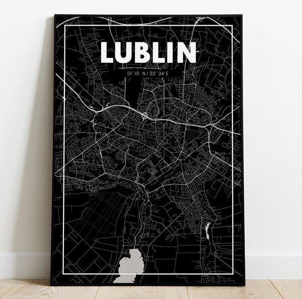 Plakat Mapa Lublin - Czarna