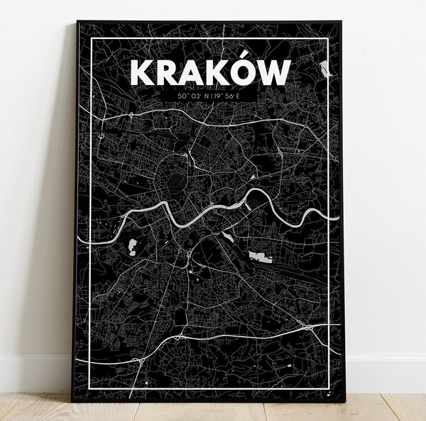 Plakat Mapa Kraków - Czarna