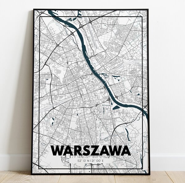 Plakat Mapa Warszawa - Biała
