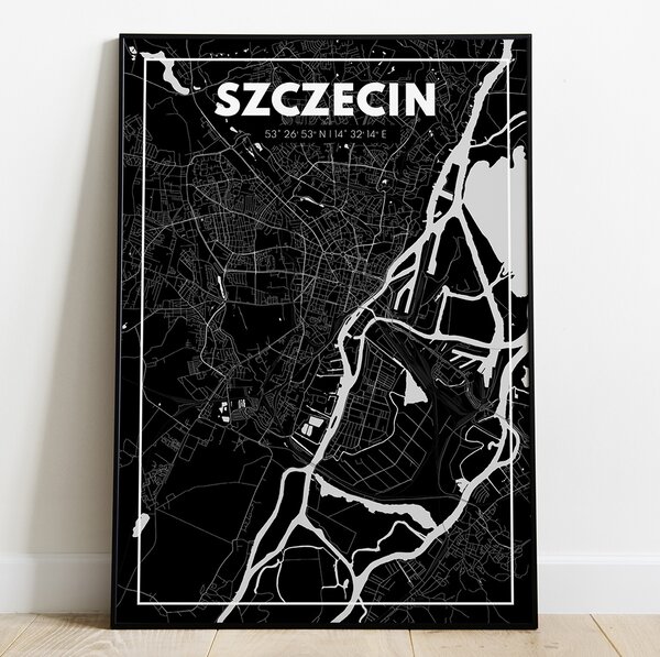 Plakat Mapa Szczecin - Czarna