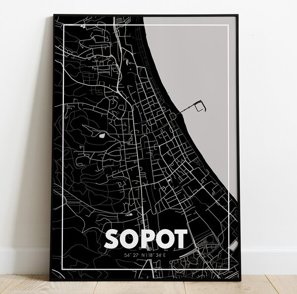 Plakat Mapa Sopot - Czarna