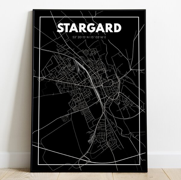 Plakat Mapa Stargard - Czarna