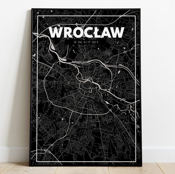 Plakat Mapa Wrocław - Czarna