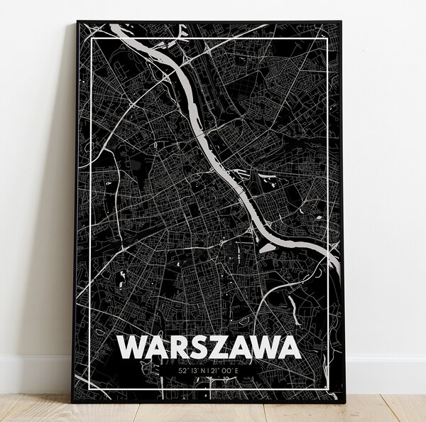 Plakat Mapa Warszawa - Czarna