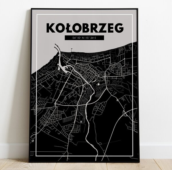 Plakat Mapa Kołobrzeg - Czarna