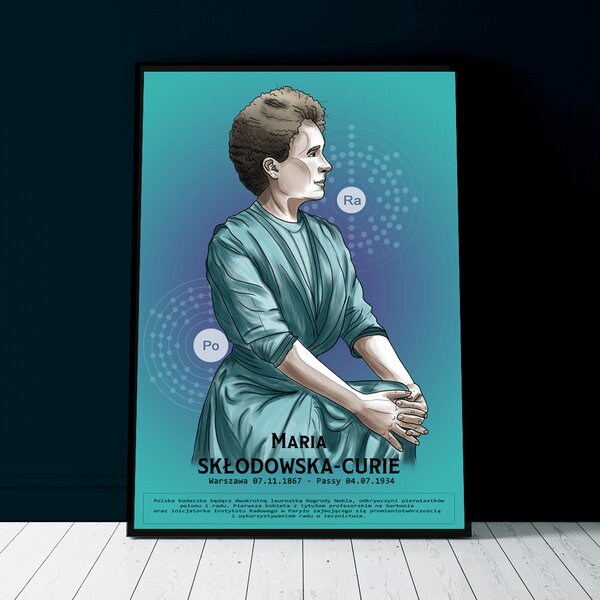 Plakat - Maria Skłodowska-Curie - Niebieski