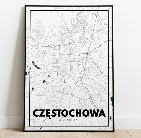 Plakat Mapa Częstochowa - Biała