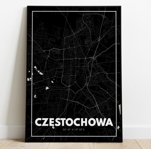 Plakat Mapa Częstochowa - Czarna