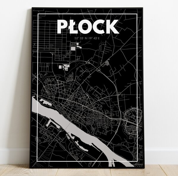 Plakat Mapa Płock - Czarna