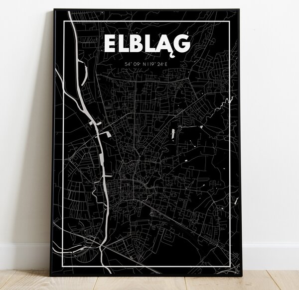 Plakat Mapa Elbląg - Czarna