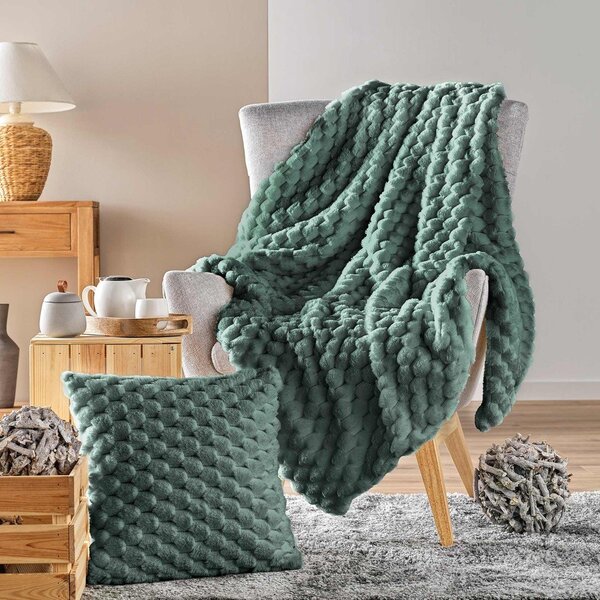 Zielony koc z mikropluszu 220x240 cm Frosty – douceur d'intérieur