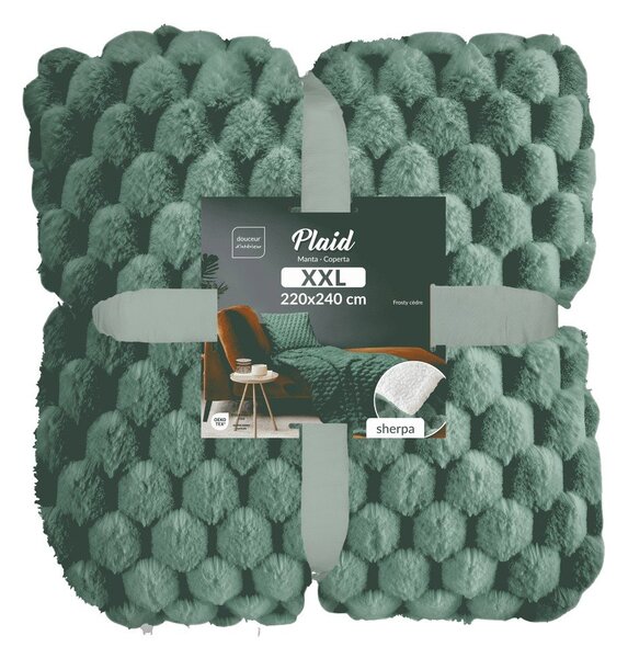 Zielony koc z mikropluszu 220x240 cm Frosty – douceur d'intérieur