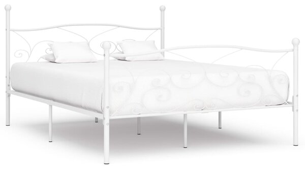 Rama łóżka ze stelażem z listw, biała, metalowa, 200 x 200 cm