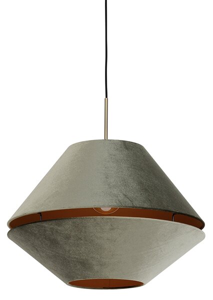 Nowoczesna lampa wisząca brązowa z podwójnym welurowym kloszem zielonym - Combi 1
