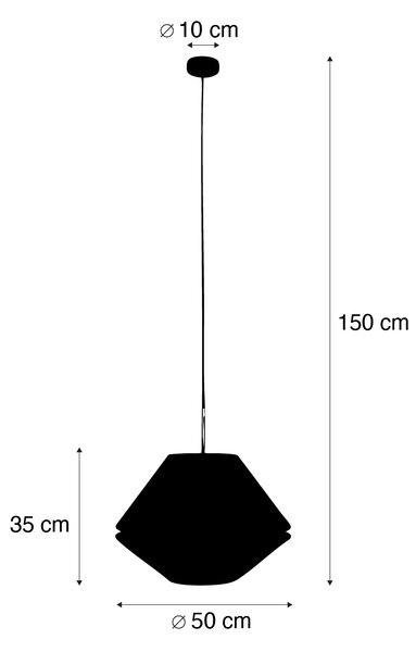 Nowoczesna lampa wisząca brązowa z podwójnym welurowym kloszem z motywem liści i w kolorze beżowym - Combi 1