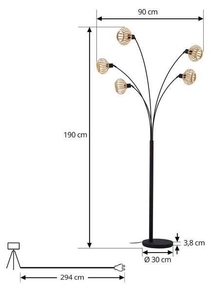 Lampa stojąca Lielle Lindby, jasne drewno, salon / jadalnia, bambus, dworkowy / rustykalny