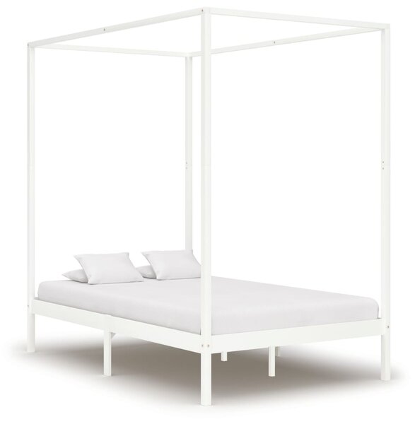 Rama łóżka z baldachimem, biel, lite drewno sosnowe, 120x200 cm